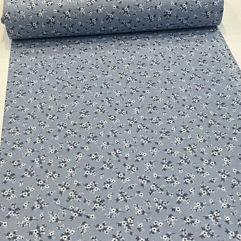 Mavi Renkli Zemin Minik Menekşeler Poplin Kumaş