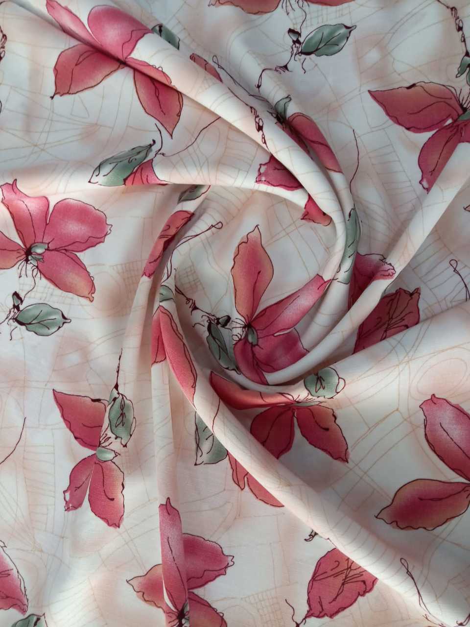 Zambak Desenli Keten Kırmızı