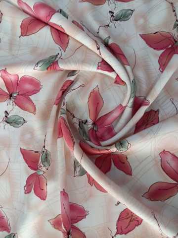 Zambak Desenli Keten Kırmızı