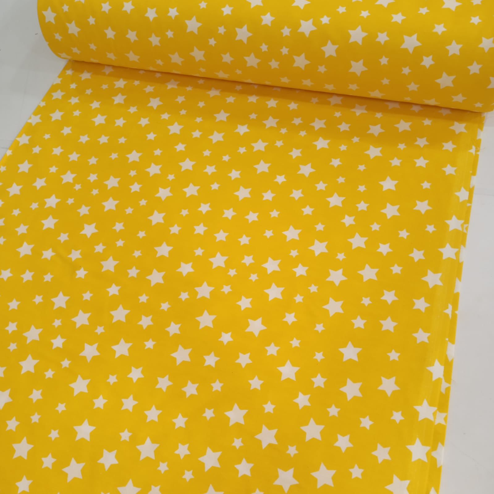 Sarı Yıldızlar Poplin Kumaş