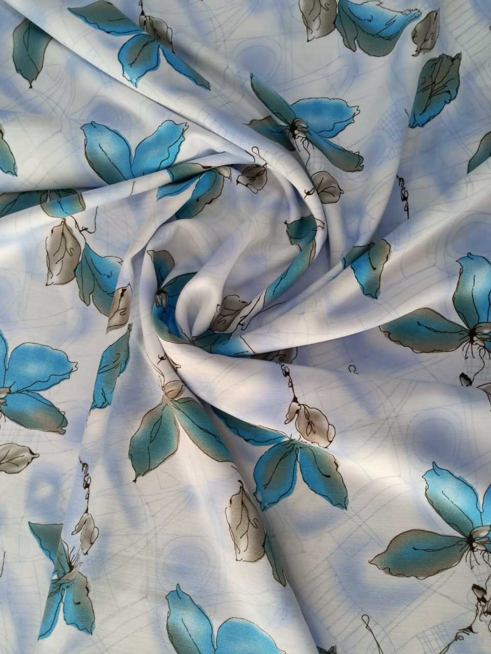 Zambak Desenli Keten Mavi