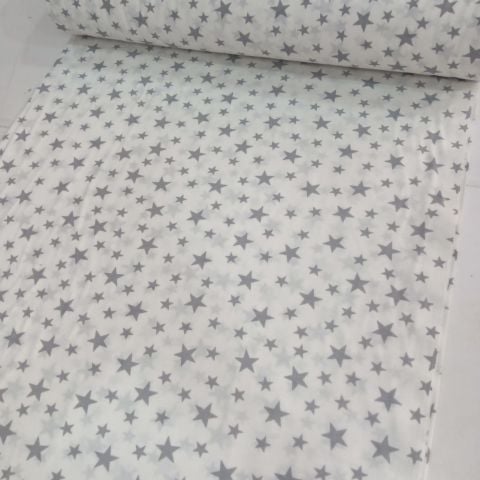 Beyaz-Gri Yıldızlar Poplin Kumaş