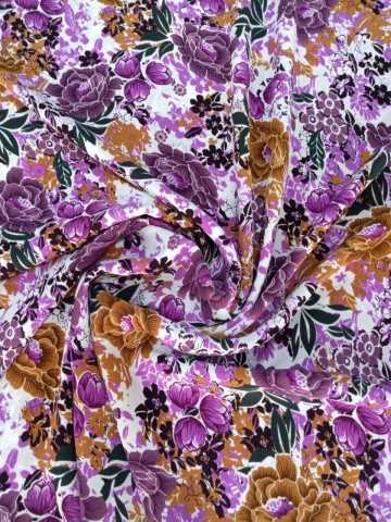 Amazon Liza Kumaş Kahve-Mor Çiçekli