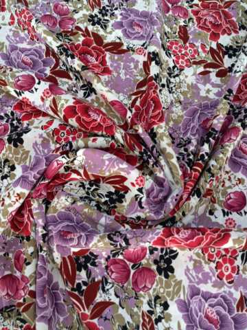 Amazon Liza Kumaş Kırmızı-Lila Çiçekli