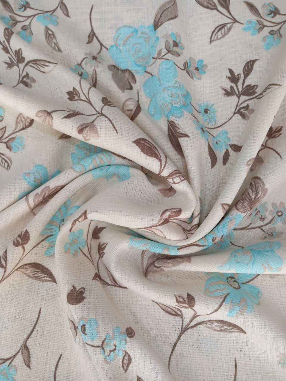 Güllü Kumlu Keten Buz Mavisi