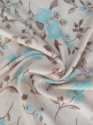 Güllü Kumlu Keten Buz Mavisi