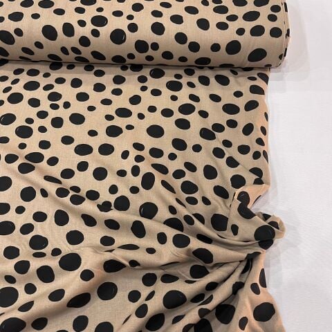 Kahve Siyah İnci Puantiyeli Viskon Kumaş