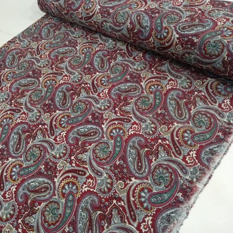 Bordo Şal Desen Viskon Kumaş