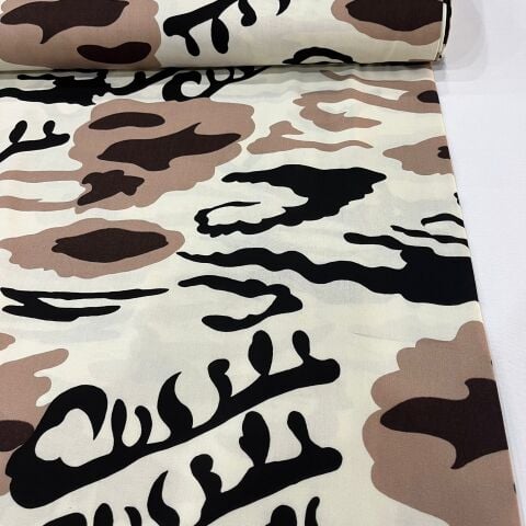 Bej-Kahve Kamuflaj Viskon Kumaş