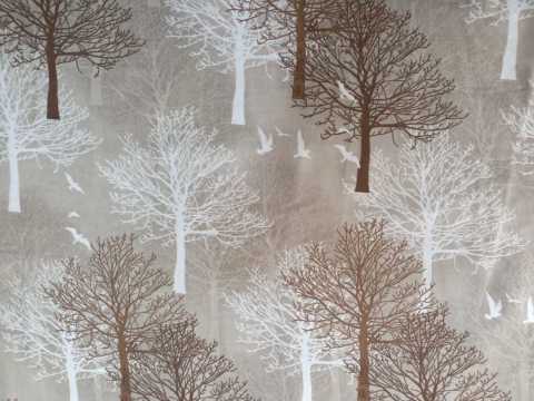 Orman Tablo Poplin Kumaş Sütlü Kahve