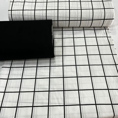 Beyaz Kareli Poplin Kumaş