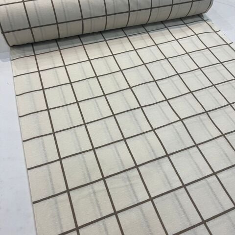 Krem Kareli Poplin Kumaş