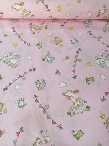 Ali Baba 'nın Çiftliği Poplin (Pembe) Kumaş