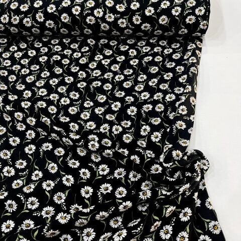 Siyah Kır Papatyası Viskon Kumaş