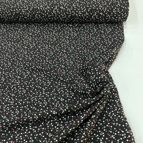 Siyah Çıtır Çiçekli Viskon Kumaş