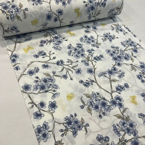 Mavi İlkbahar Poplin Kumaş