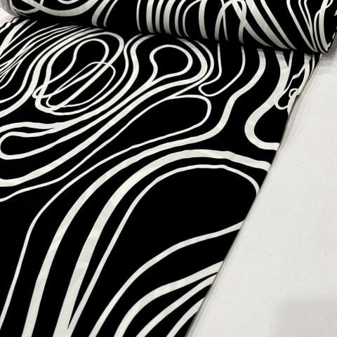 Ebruli Siyah Viskon Kumaş