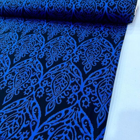 Siyah-Mavi Motif Viskon Kumaş