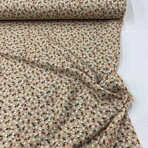 Bej Minik Çiçek Bahçesi Viskon Kumaş