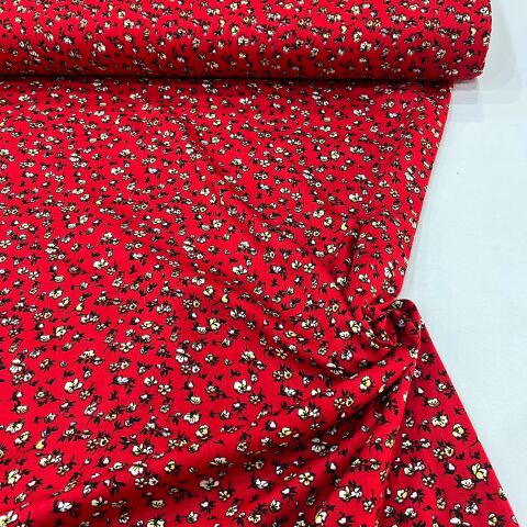 Kırmızı Rüya Çiçekler Viskon Kumaş