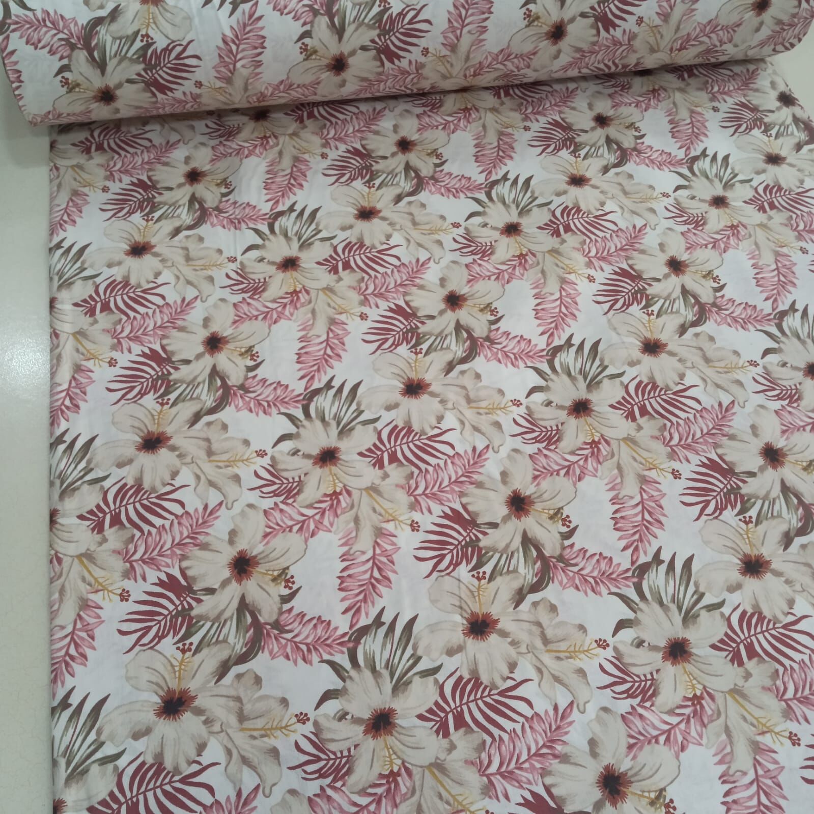 Pembe Botanik Poplin Kumaş