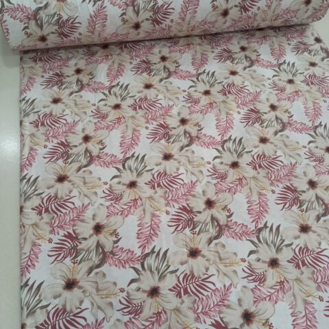 Pembe Botanik Poplin Kumaş